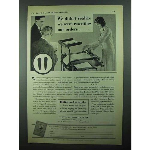 1931 Ditto Copier Ad - Didn't Realize We Were Rewriting