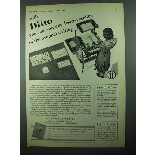 1931 Ditto Copier Ad - Copy Any Desired Section