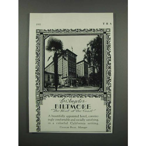1931 Los Angeles Biltmore Hotel Ad - Host of the Coast