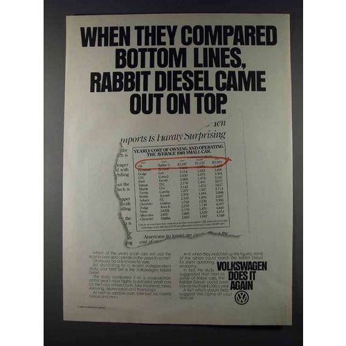 1980 Volkswagen Rabbit Diesel Ad - Bottom Lines