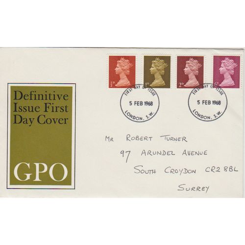 GB 1968 New Definitives 0.5d to 6d GPO FDC London SW pm see others