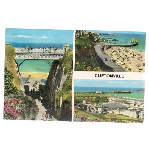 multiview, CLIFTONVILLE, MARGATE, KENT used vintage postcard 1984 postmark =