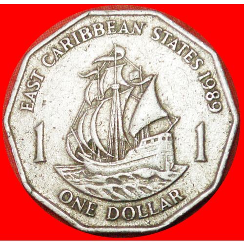 SHIP of Sir Francis Drake (1542-1596): EAST CARIBBEAN STATES ★ 1 DOLLAR 1989!