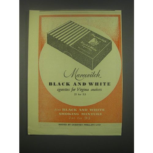 1949 Marcovitch Black and White Cigarettes Ad