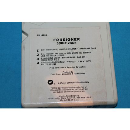 VTG Classic Rock 8 Track Tape Foreigner Double Vision Hot Blooded TESTED