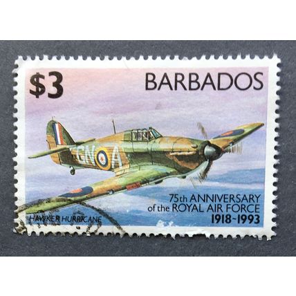 Barbados 1993 75th Anniversary of the RAF. SG 994. $3 HawkerHurricane Mk1