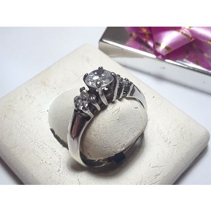 Estate 1.15cttw Round CZ & accents Sterling Silver S-10.5 Engagement Ring #15752