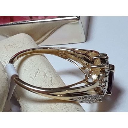 Heart Cut .75cttw Lab Ruby & Natural Rd Diamond 10Kt 2Tone Offset Ring #16094