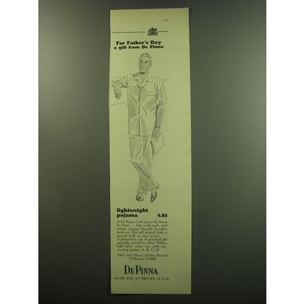 1949 De Pinna Lightweight Pajama Ad - For Father's Day a gift from De Pinna