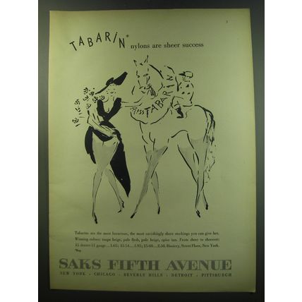 1949 Saks Fifth Avenue Tabarin Stockings Ad - Tabarin nylons are sheer success