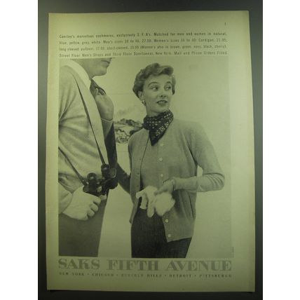 1949 Saks Fifth Avenue Caerlee Cashmere Sweaters Ad - photo by Luis Lemus