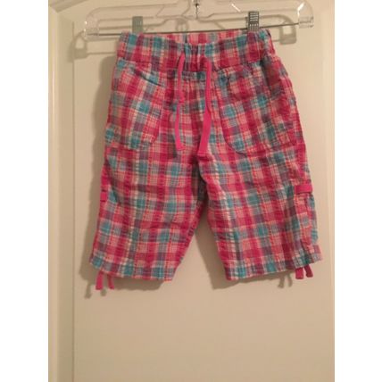 Bobbie Brooks Girls Pink & Blue Plaid Capri Pants Drawstring Size XS 4/5