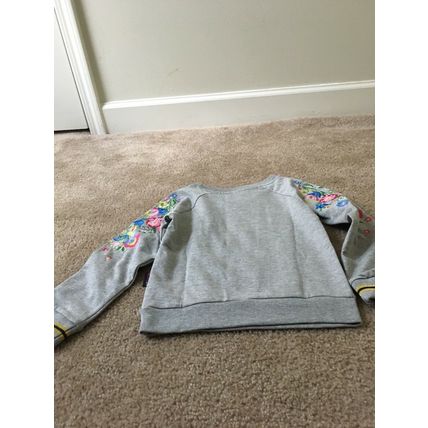 Deliah*s Girl Floral Print Sweatshirt Crew Neck Size Medium Gray