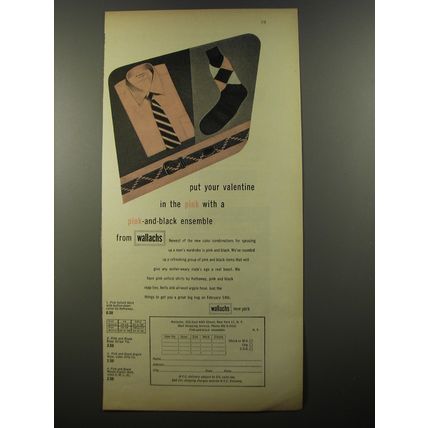 1954 Wallachs Fashion Ad - Put your valentine in the pink