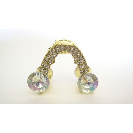 Small shiny gold metal triangle arc hair claw clip with crystals