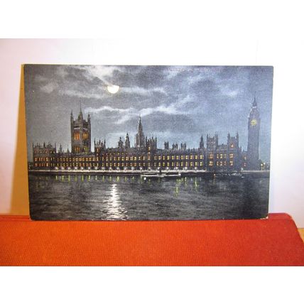 PARLIAMENT AT NIGHT, LONDON unused antique postcard Valentine Moonlight series #