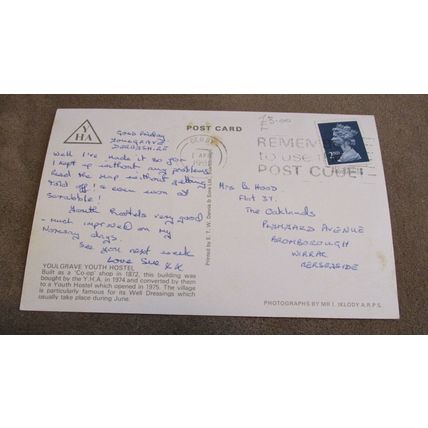 1990s Postcard - Youth Hostel, Youlgrave -Nr Bakewell, Peak District -Derbyshire