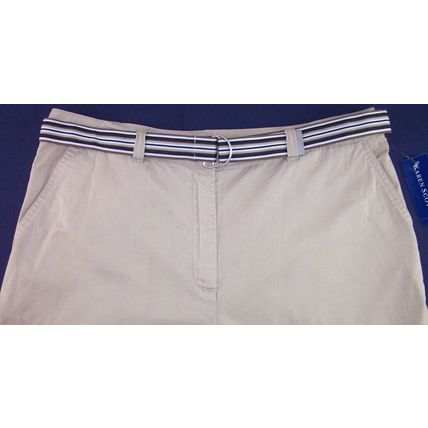 NWT Karen Scott New Khaki Crop Capri Pants with Striped Belt, 12
