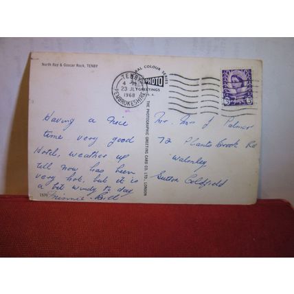 NORTH BAY & GOSCAR ROCK, TENBY, WALES used vintage postcard 1968 pm =