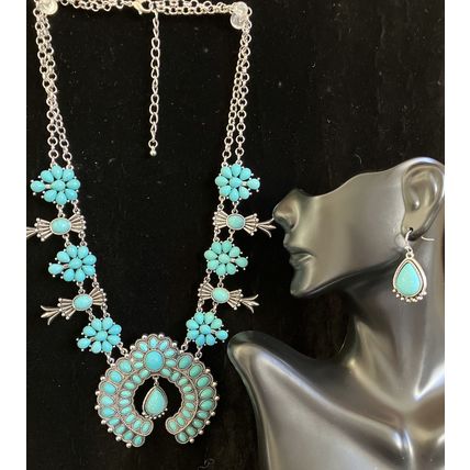 Southerwestern Style Flower Blossum Necklace with Earrings #944
