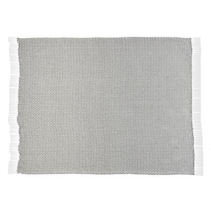 Gray and White Woven Cotton Geometric Throw Blanket