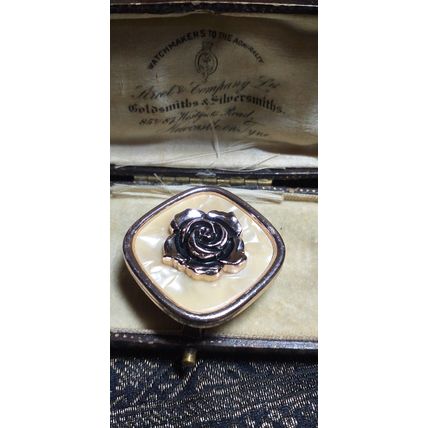 VINTAGE Square Rose Gold Western Germany Faux Mother of Pearl Rose SCARF CLIP
