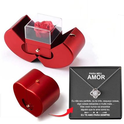 Fashion Jewelry Box - Red Apple Eternal Rose Necklace Gift for Women