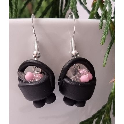 Rose Quartz cauldron earrings handmade polymer clay spell potion jewellery