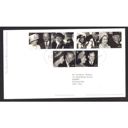 SG2780-2785 16-10-2007 DIAMOND WEDDING FIRST DAY COVER ~ EDINBURGH CANCEL
