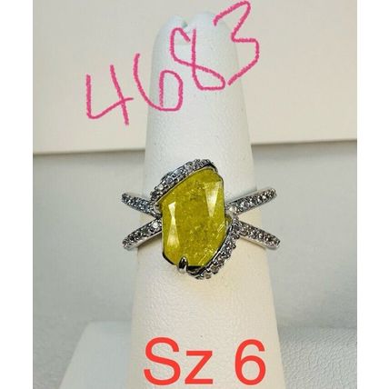 Ring Bomb Party Sz6 RBP Yellow Ice Crystal Gem Split Rhodium Pl Costume Jewelry
