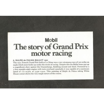 Cigarette Cards Mobil The Story of The Grand Prix 1971 #6 Ralph de Palma Ballot