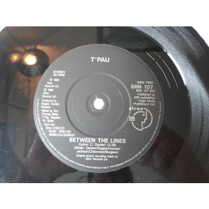 7" 1989 T' PAU . ONLY THE LONELY, SRN 107 SIREN , BETWEEN THE LINES,NEAR MINT