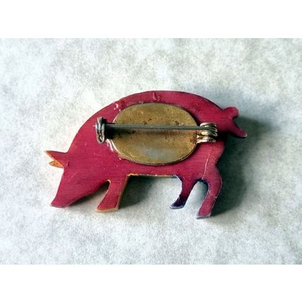 Vintage Celluloid Rainbow Pig Brooch, Antique Collectible Jewellery