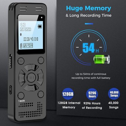 128GB Digital Voice Recorder for Lectures Meetings - EVIDA 9296 Hours Voice Acti