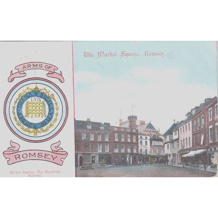 Arms Of Romsey And Market Square Romsey Hampshire Postcard undivided back