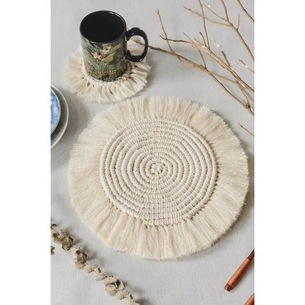 Beige Boho Tassel Macrame Placemats 15*15cm