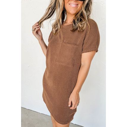 Striped Ribbed Knit T-shirt Shift Dress