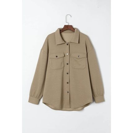 Khaki Solid Textured Flap Pocket Buttoned Shacket