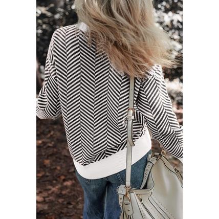 Black Contrast Edge Crew Neck Drop Shoulder Sweater