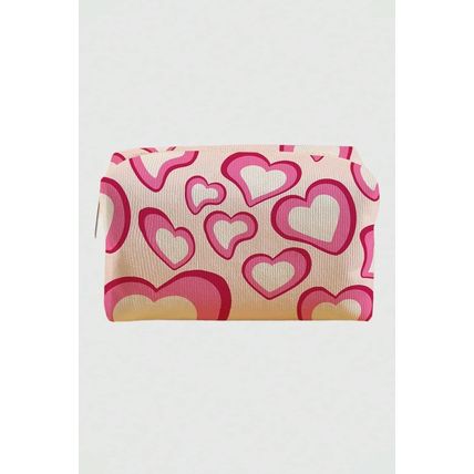 Pink Valentines Fashion Heart Printed Canvas Cosmetic Bag