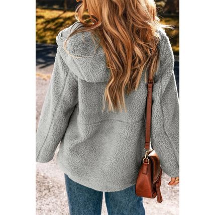 Medium Grey Fleece Zip Up Drawstring Hooded Pocketed Jacket