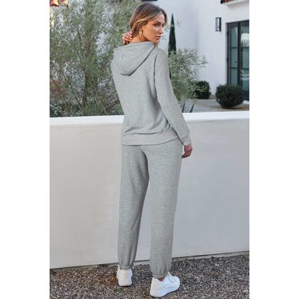 Light Grey Solid Color Fleece Lined Drawstring Hoodie with Pocket