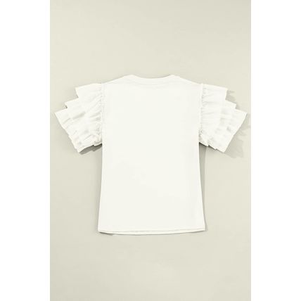 White Tulle Ruffle Sleeve Blouse