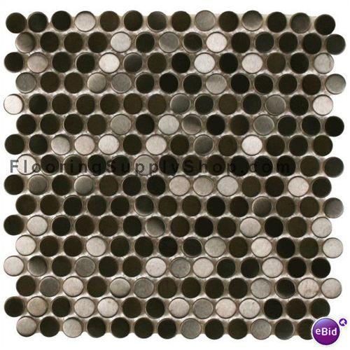 Mosaics Metal Tile Penny Black Stainless Steel Brushed