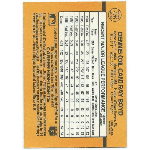 1989 Donruss - #476 - Dennis (Oil Can) Ray Boyd