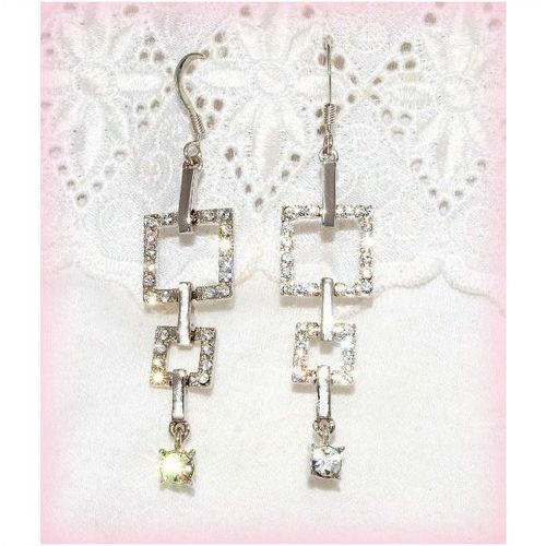 Sale Must Have Square Clear Crystal Long Dangle Hook Earrings Jewellery 1476