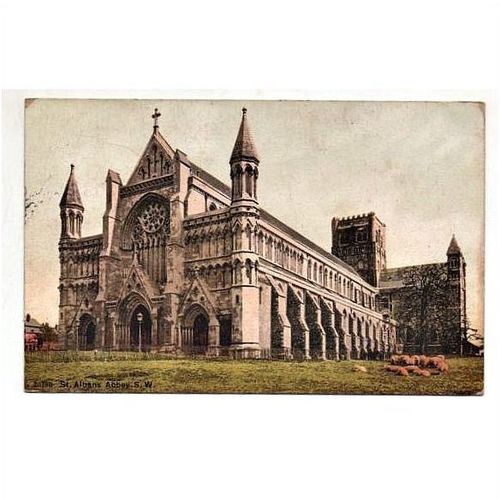 Herts. St Albans Abbey, S W. Vintage postcard pu 1913