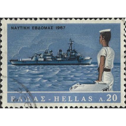 GREECE, SEA, Destroyer, with sailor, blue 1967, 20lenta