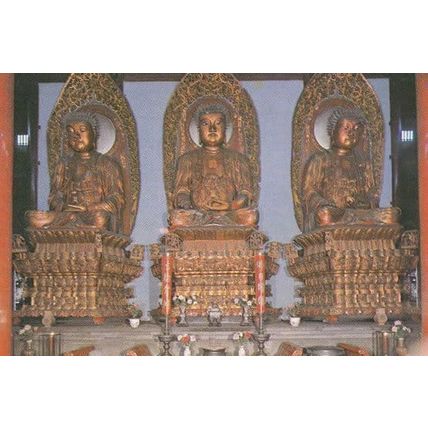 Grand Buddhas in Grand Hall Buddha Shanghai Temple Chinese Postcard