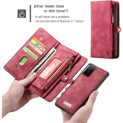 AKHVRS Handmade Premium Cowhide Leather Wallet Case for Galaxy Note 20-RED-NEW